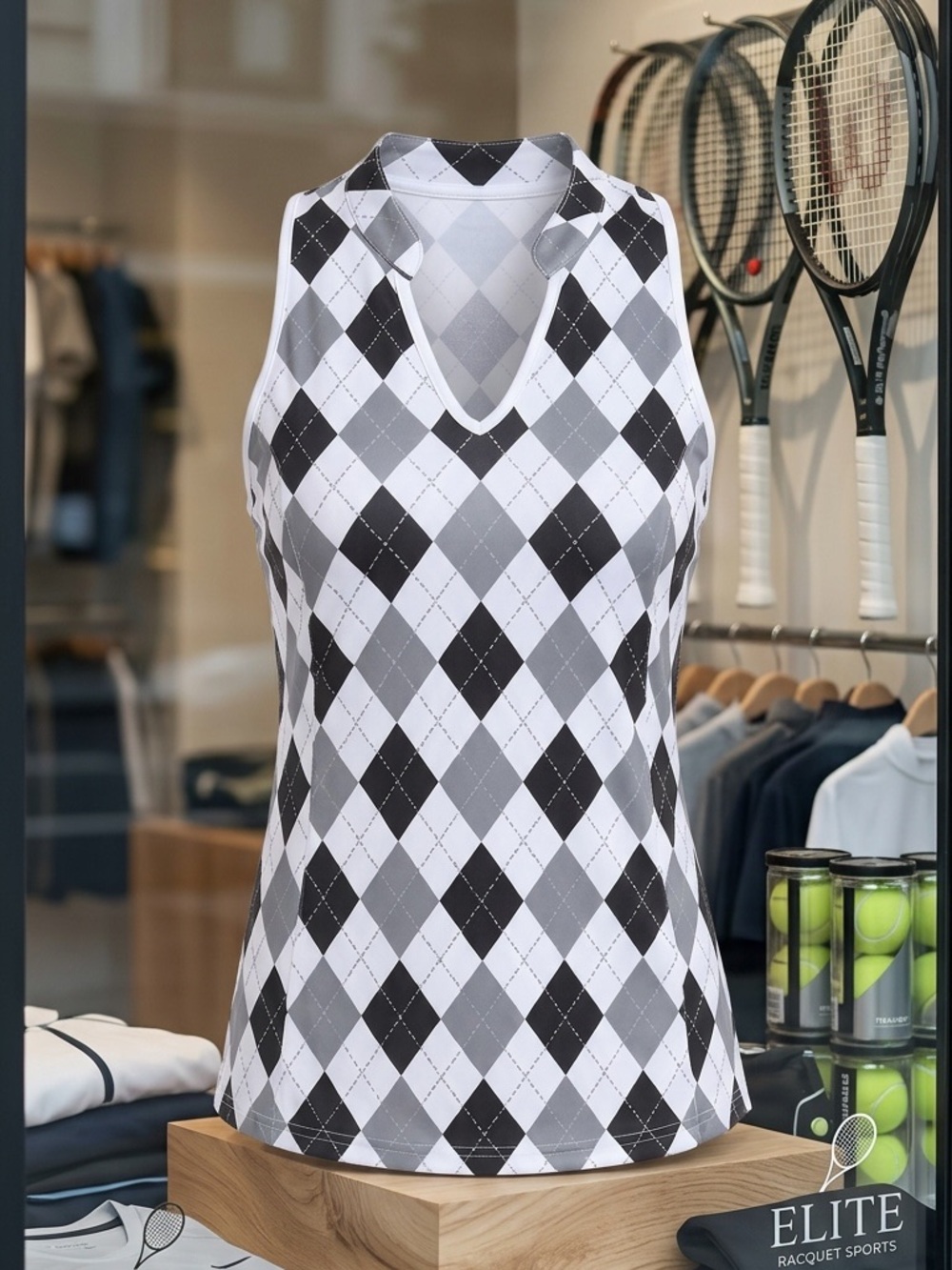 Gray and Black Argyle Sleeveless Polo